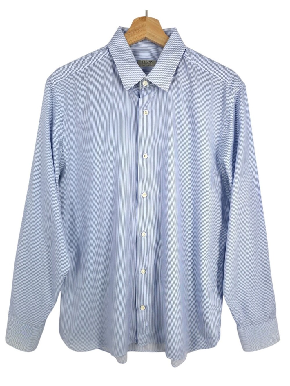 Z Zegna Tuttoporto Slim Fit Blue Stripe Cotton Dress Shirt 42 16½